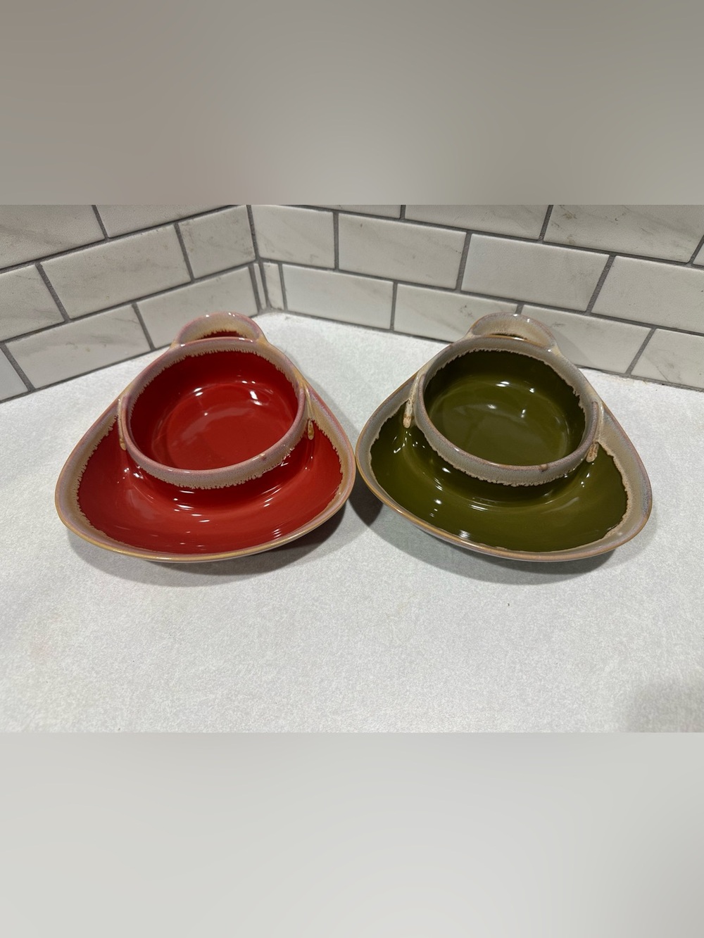 2 Soup Cracker Bowls Set Chip Dip Pottery Glaze Stoneware LTD Commodities